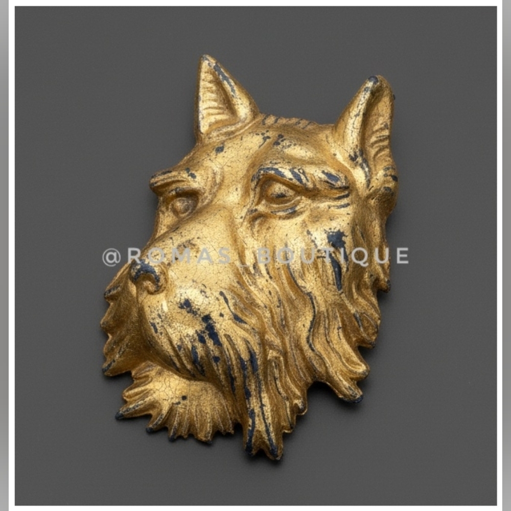 Vintage Plastic Gold Dog Head Brooch